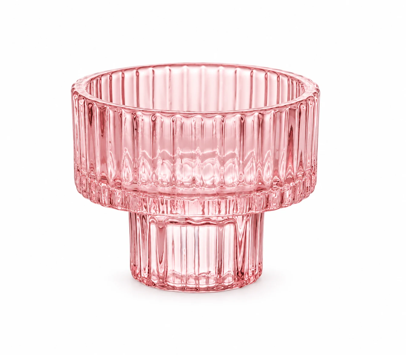Ribbed Pedestal Glass Candle Holder - VSS-CH-10 — pink