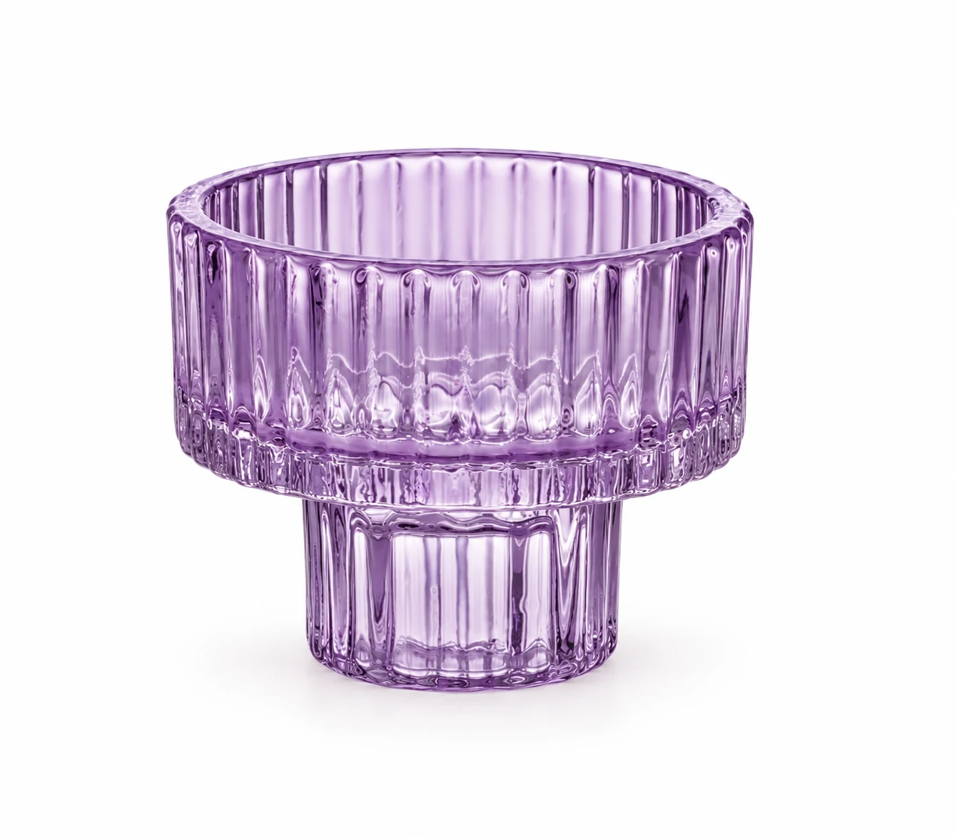 Ribbed Pedestal Glass Candle Holder - VSS-CH-10 — purple