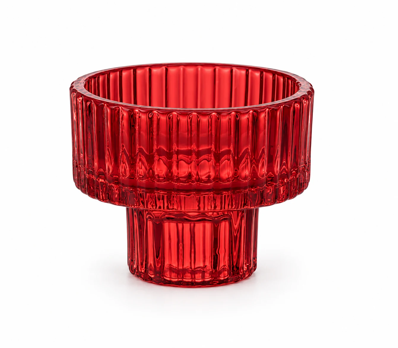 Ribbed Pedestal Glass Candle Holder - VSS-CH-10 — red