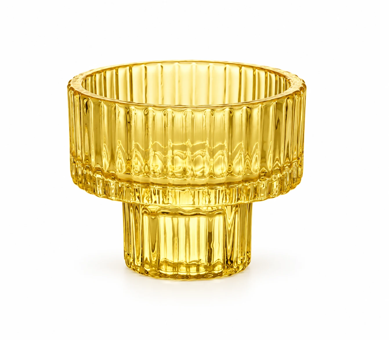 Ribbed Pedestal Glass Candle Holder - VSS-CH-10 — yellow