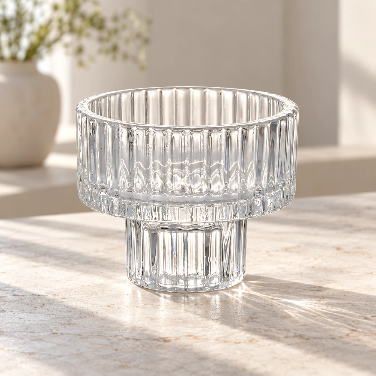 Ribbed Pedestal Glass Candle Holder - VSS-CH-10 — lifestyle