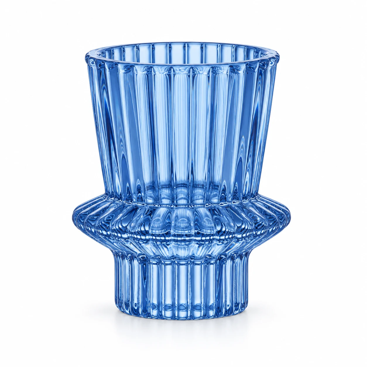 Fluted Pedestal Glass Candle Holder - VSS-CH-11 — blue