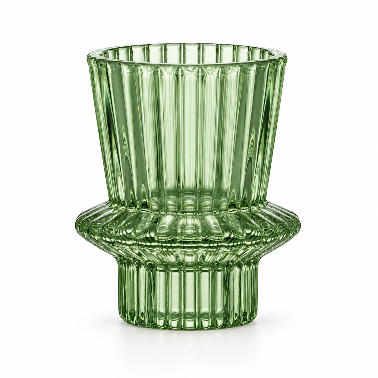 Fluted Pedestal Glass Candle Holder - VSS-CH-11 — green