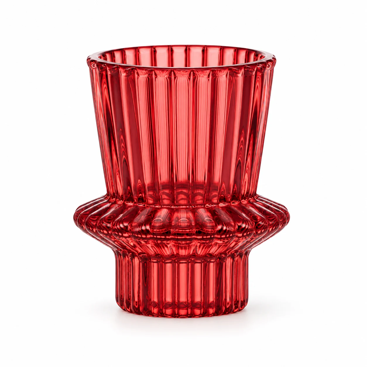Fluted Pedestal Glass Candle Holder - VSS-CH-11 — red