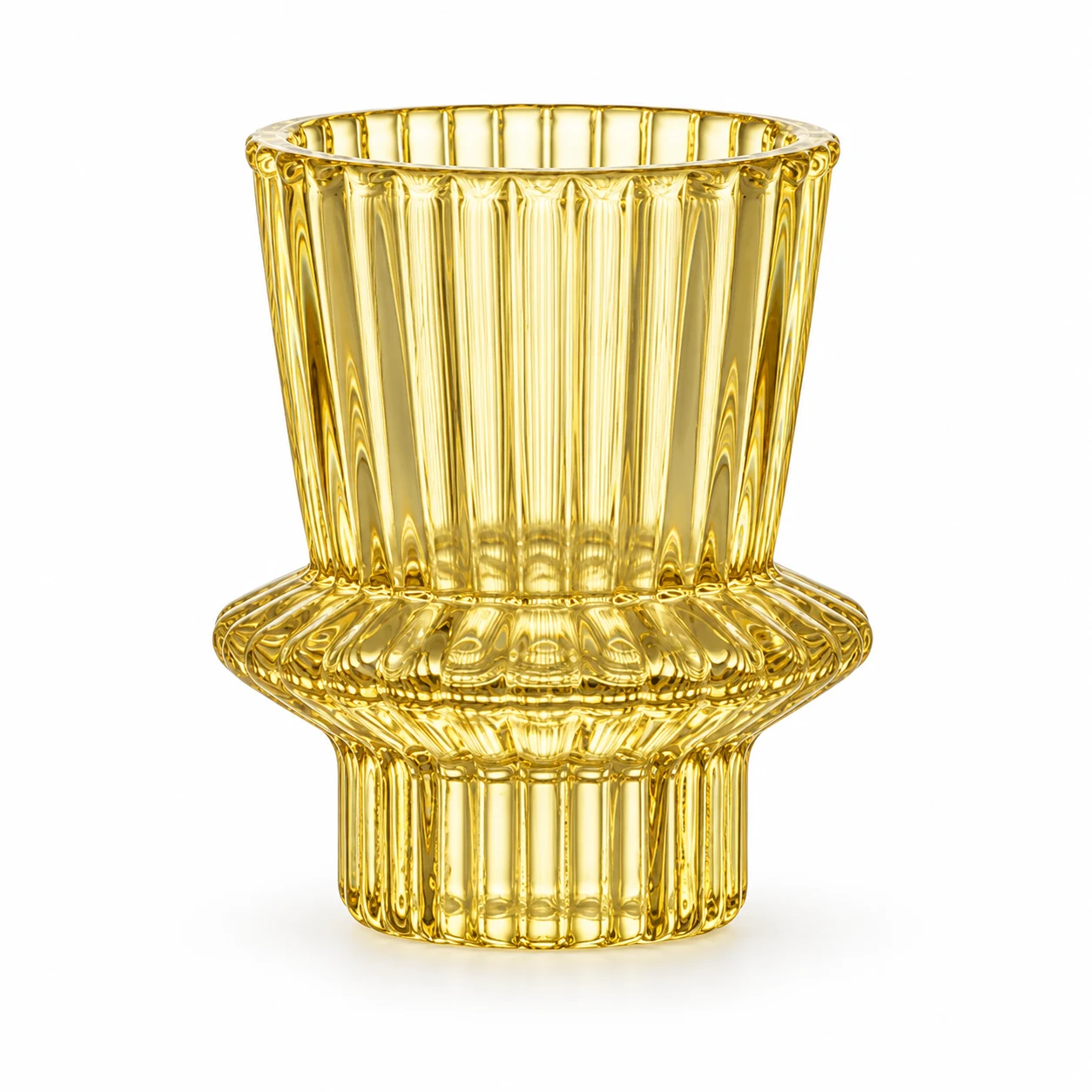 Fluted Pedestal Glass Candle Holder - VSS-CH-11 — yellow