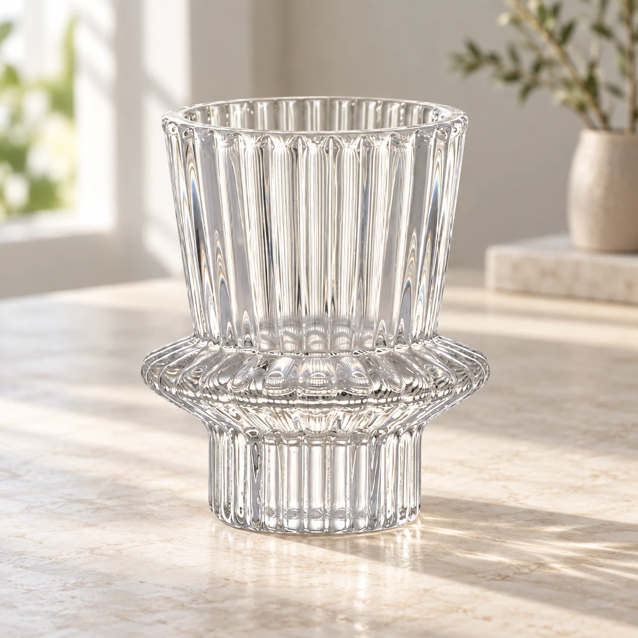 Fluted Pedestal Glass Candle Holder - VSS-CH-11 — lifestyle