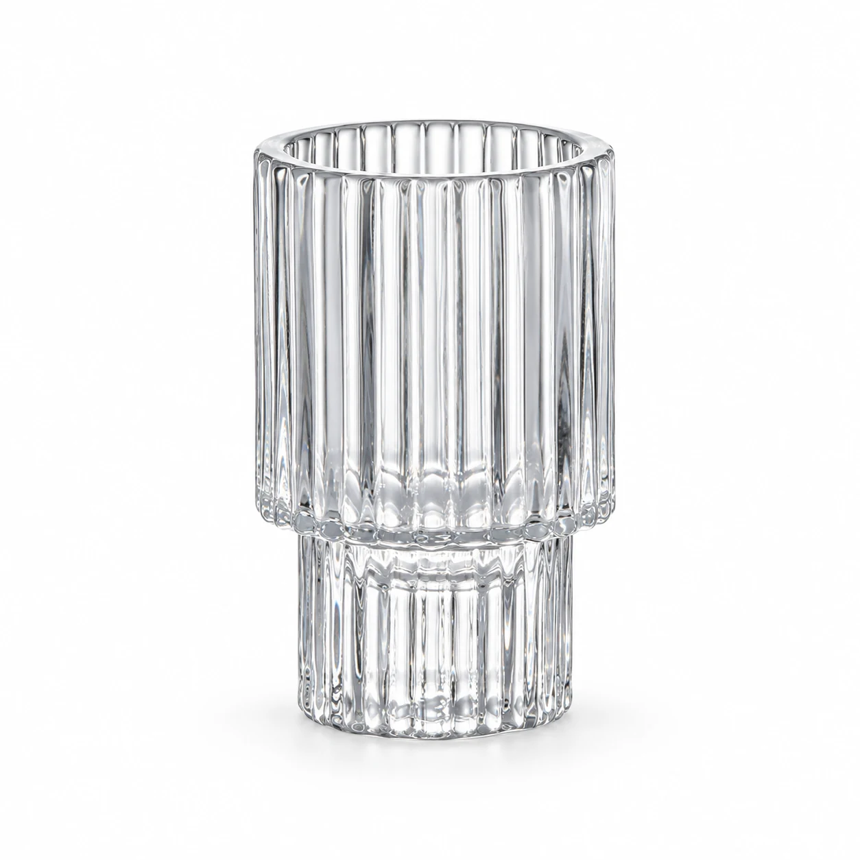 Tall Ribbed Pedestal Glass Candle Holder - VSS-CH-12 — clear