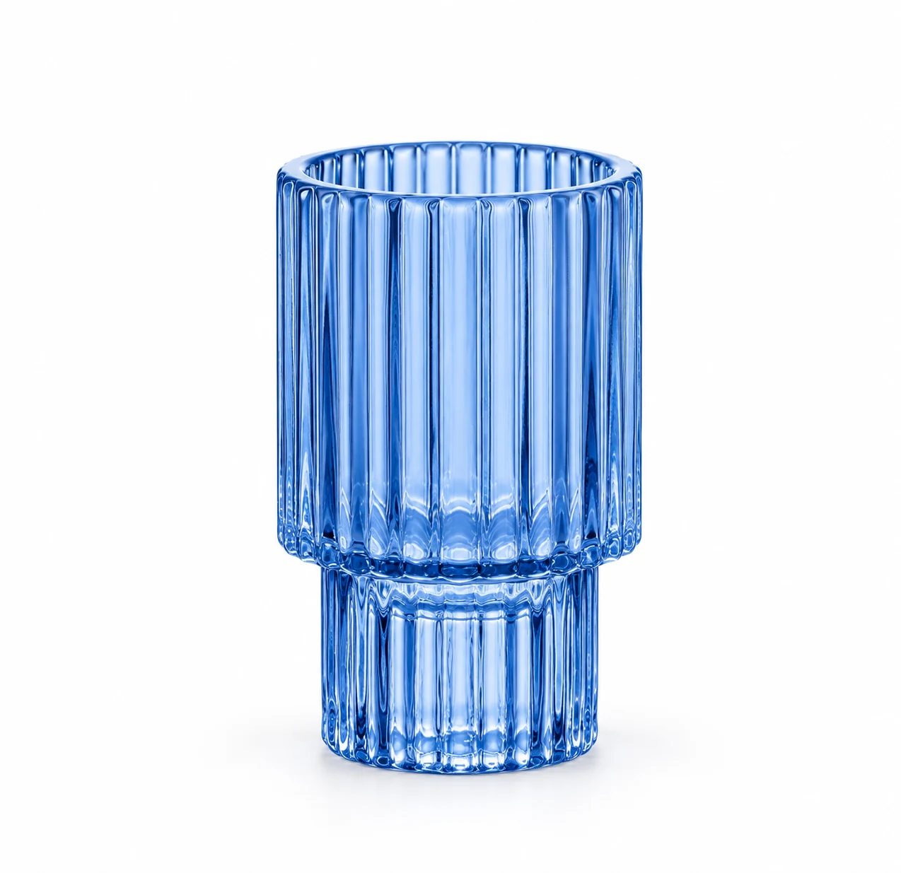 Tall Ribbed Pedestal Glass Candle Holder - VSS-CH-12 — blue