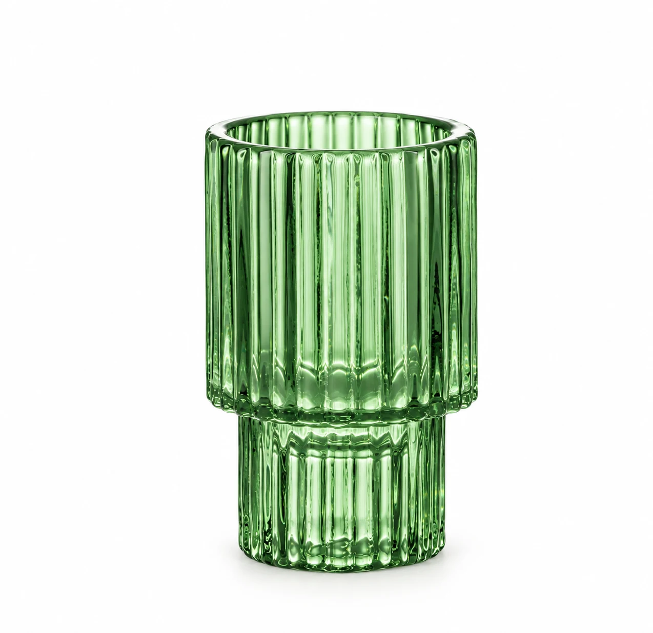 Tall Ribbed Pedestal Glass Candle Holder - VSS-CH-12 — green