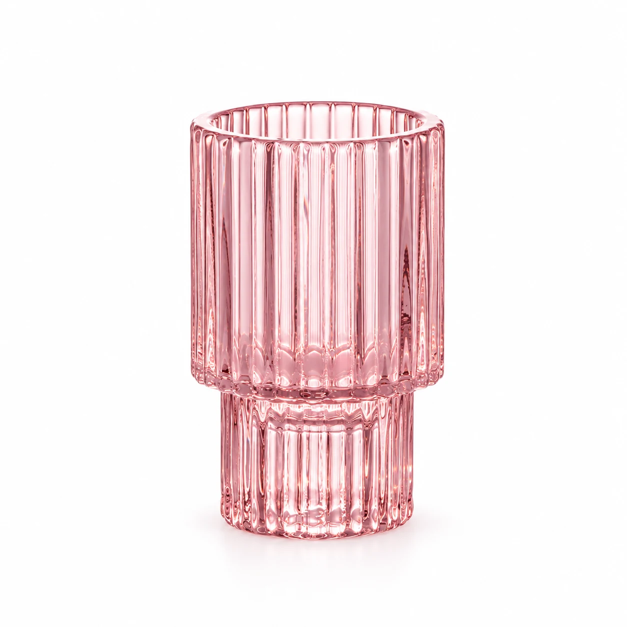 Tall Ribbed Pedestal Glass Candle Holder - VSS-CH-12 — pink