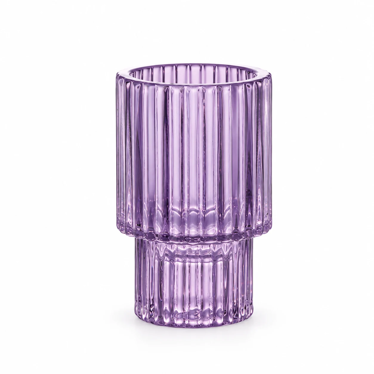 Tall Ribbed Pedestal Glass Candle Holder - VSS-CH-12 — purple
