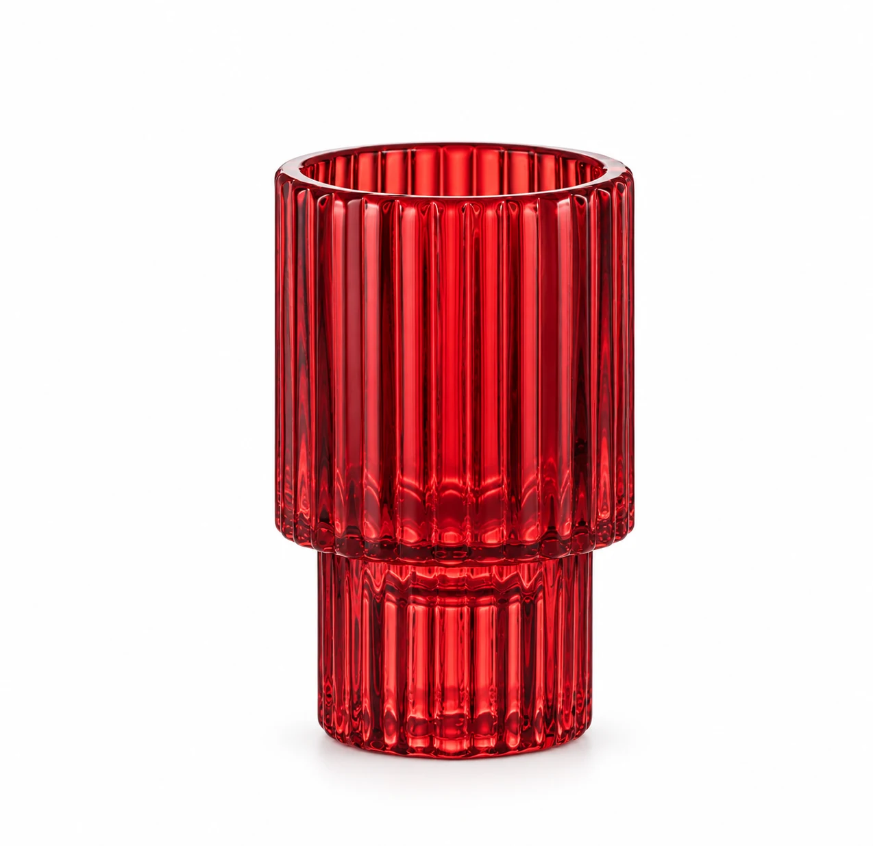 Tall Ribbed Pedestal Glass Candle Holder - VSS-CH-12 — red