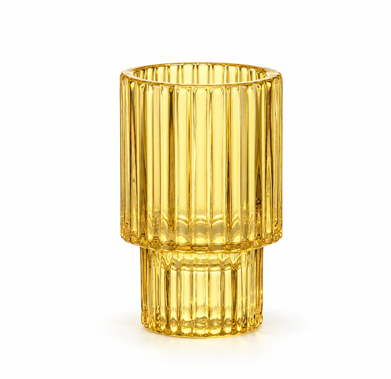 Tall Ribbed Pedestal Glass Candle Holder - VSS-CH-12 — yellow
