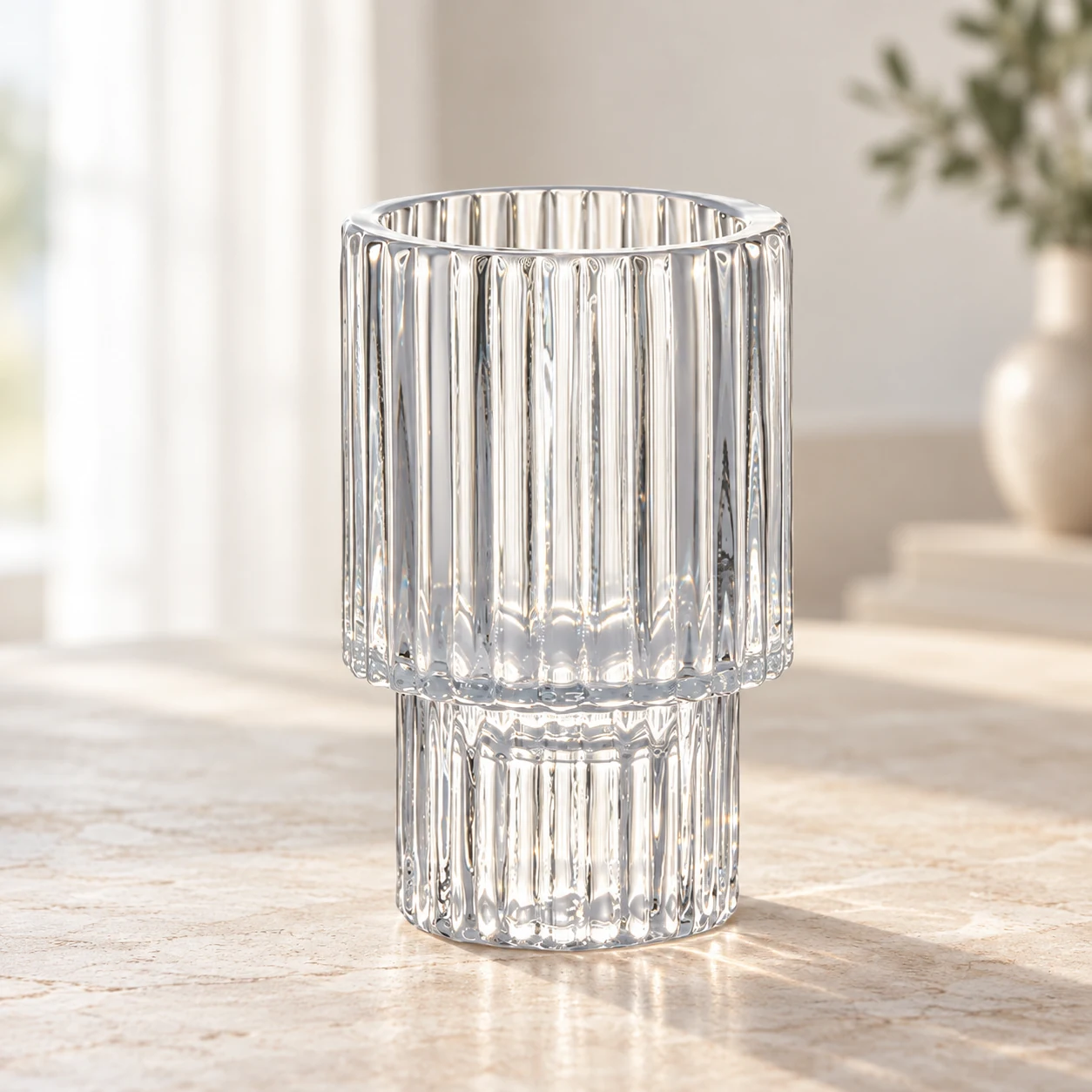 Tall Ribbed Pedestal Glass Candle Holder - VSS-CH-12 — lifestyle