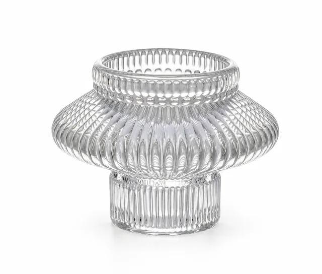 Ribbed Sculptural Glass Candle Holder - VSS-CH-13 — clear
