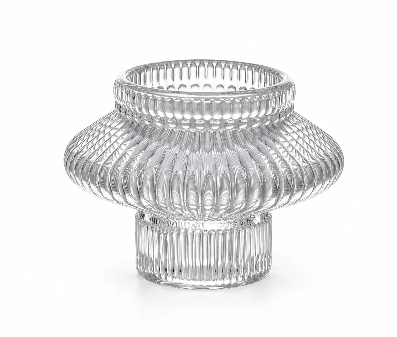 Ribbed Sculptural Glass Candle Holder - VSS-CH-13 — clear