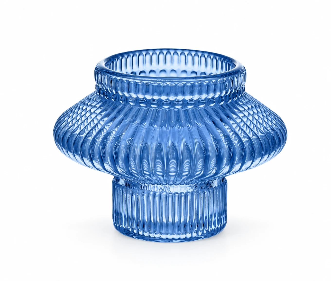 Ribbed Sculptural Glass Candle Holder - VSS-CH-13 — blue