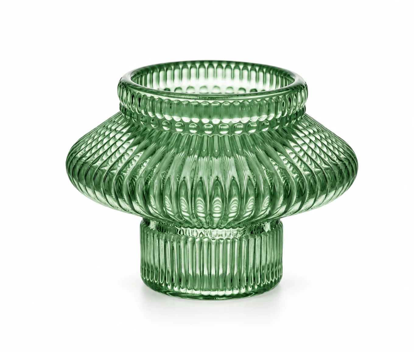 Ribbed Sculptural Glass Candle Holder - VSS-CH-13 — green