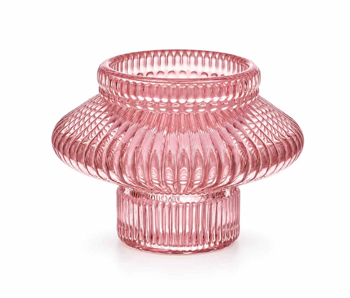 Ribbed Sculptural Glass Candle Holder - VSS-CH-13 — pink