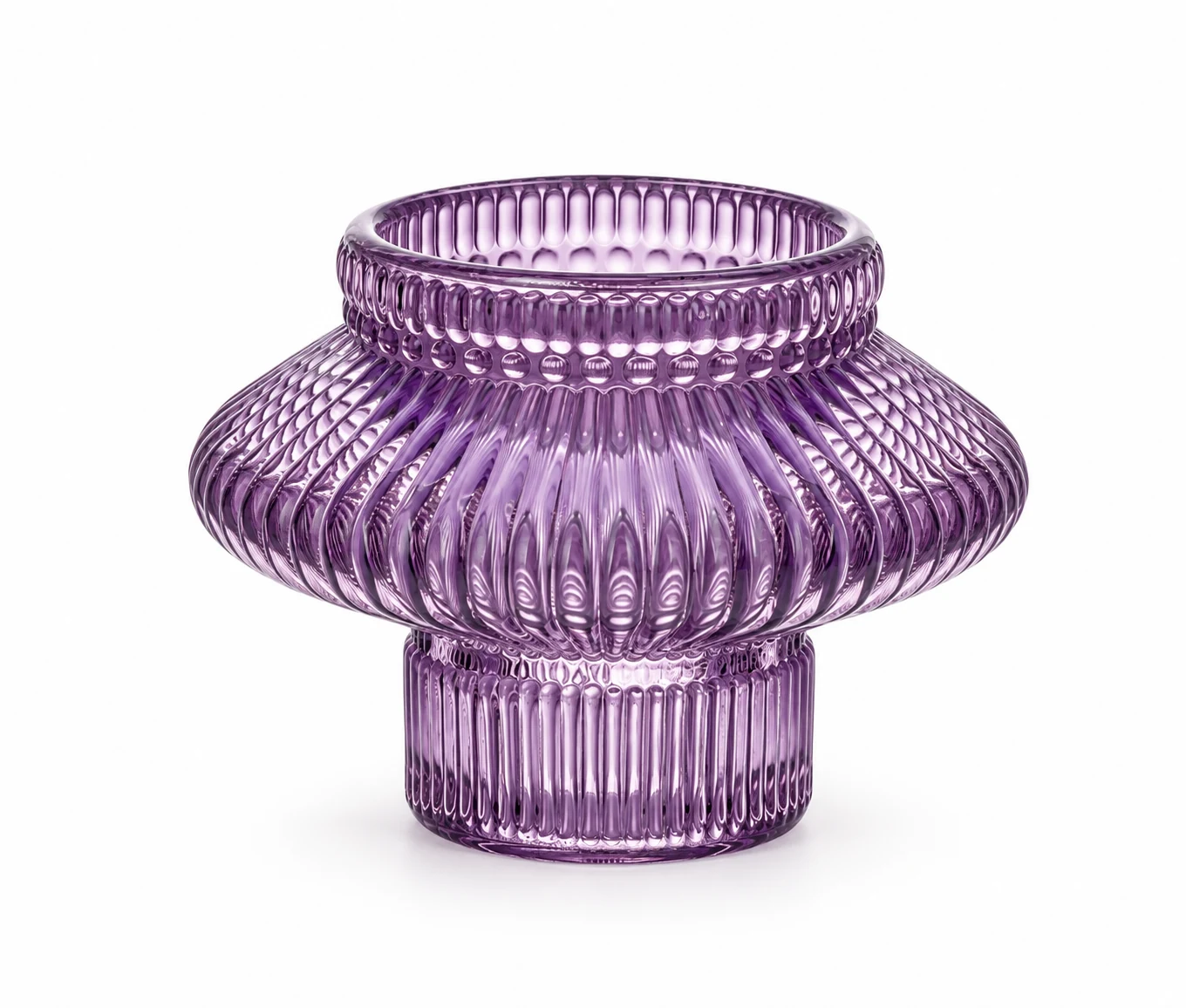 Ribbed Sculptural Glass Candle Holder - VSS-CH-13 — purple