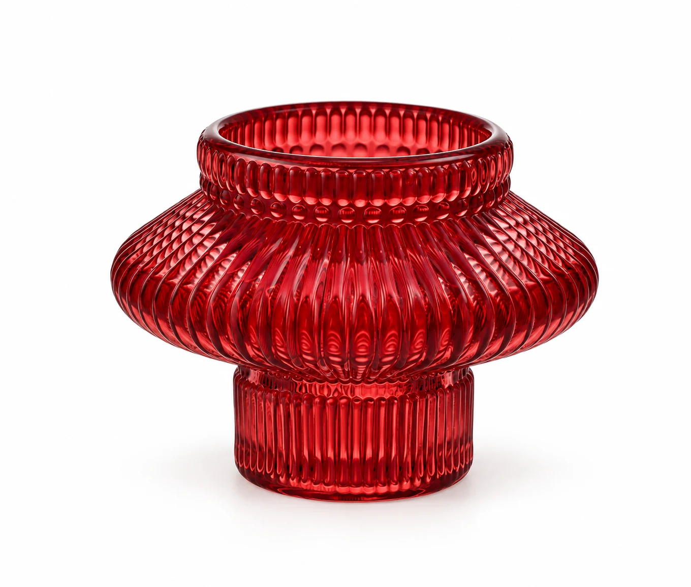 Ribbed Sculptural Glass Candle Holder - VSS-CH-13 — red
