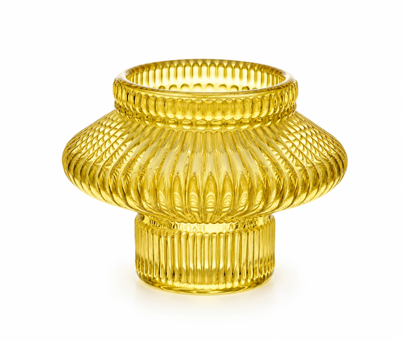 Ribbed Sculptural Glass Candle Holder - VSS-CH-13 — yellow