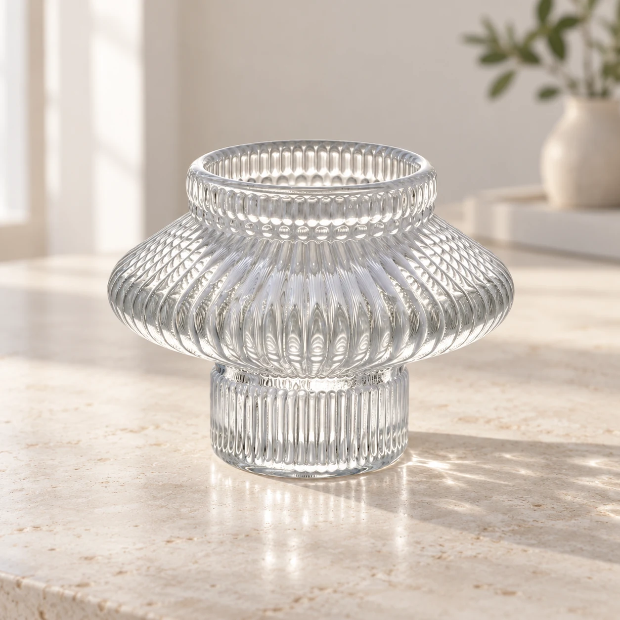 Ribbed Sculptural Glass Candle Holder - VSS-CH-13 — lifestyle