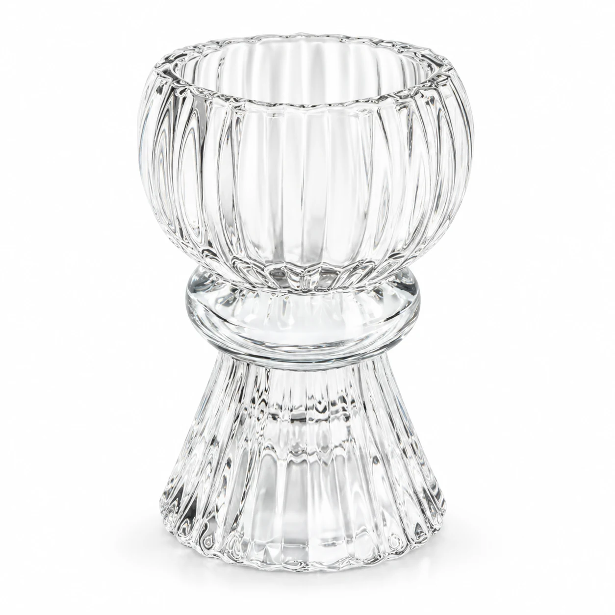 Fluted Goblet-Shaped Glass Candle Holder - VSS-CH-19 — clear