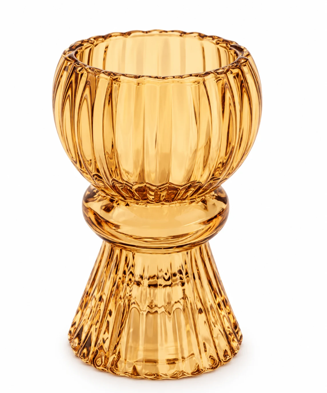 Fluted Goblet-Shaped Glass Candle Holder - VSS-CH-19 — amber