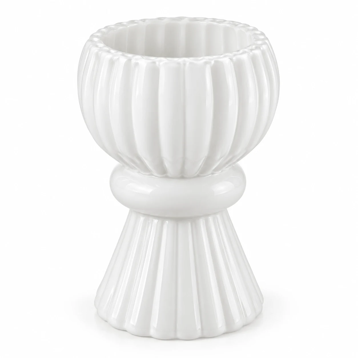 Fluted Goblet-Shaped Glass Candle Holder - VSS-CH-19 — white