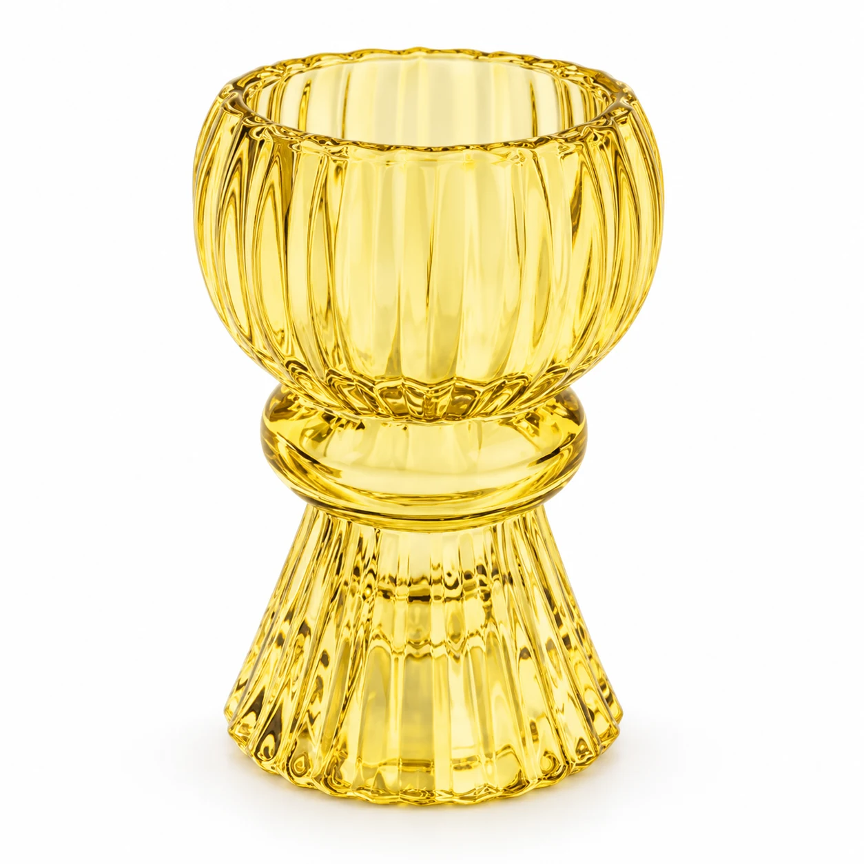 Fluted Goblet-Shaped Glass Candle Holder - VSS-CH-19 — yellow