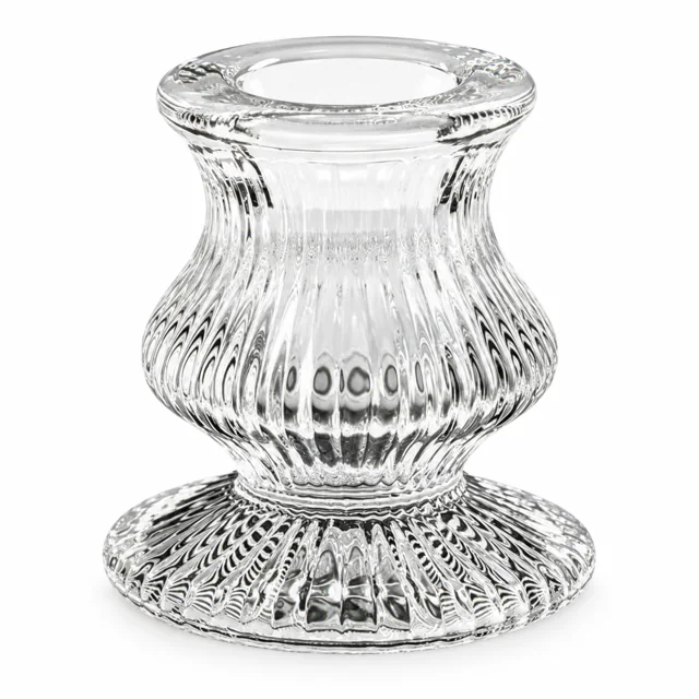 Ribbed Hourglass Glass Candle Holder - VSS-CH-20 — design a — clear