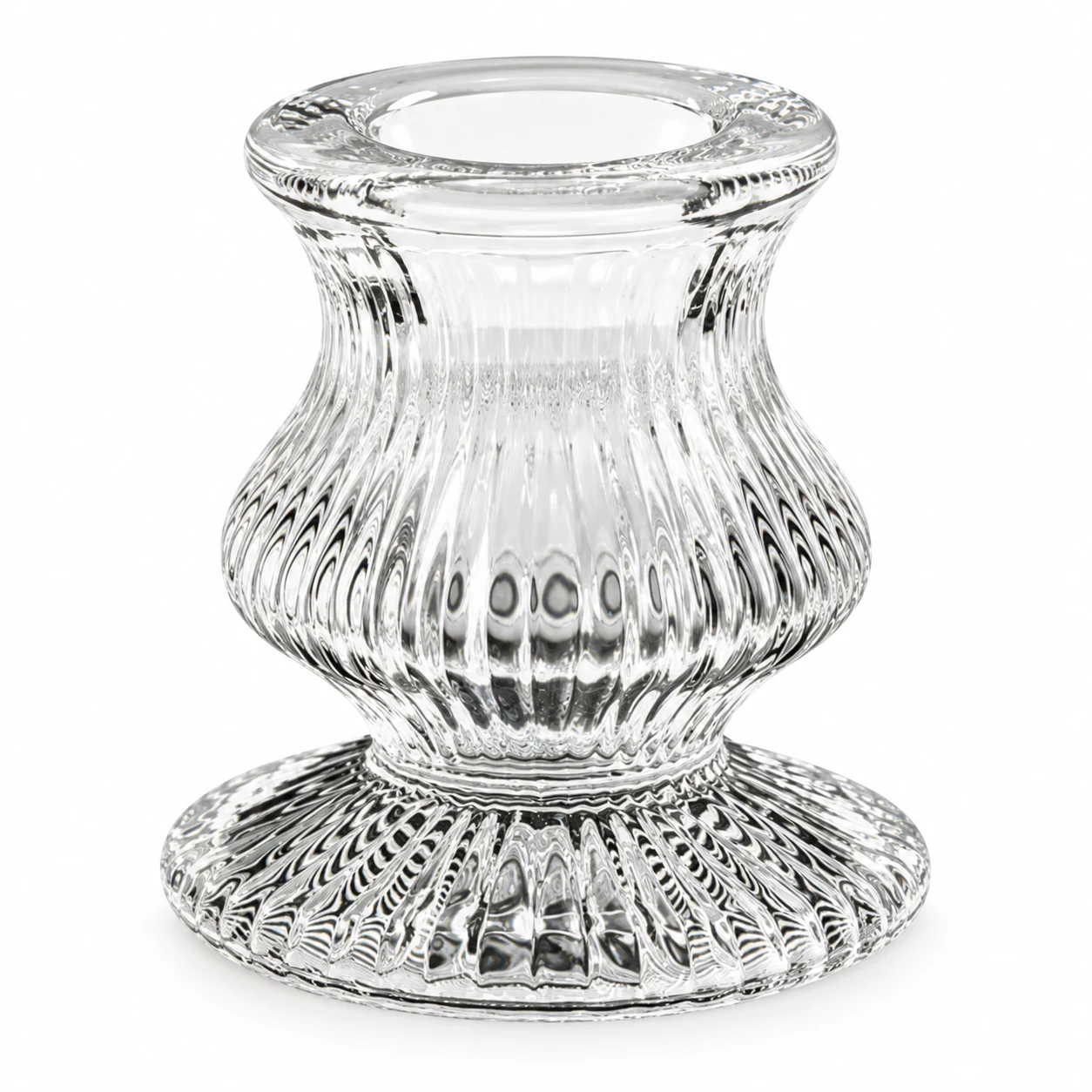 Ribbed Hourglass Glass Candle Holder - VSS-CH-20 — design a — clear
