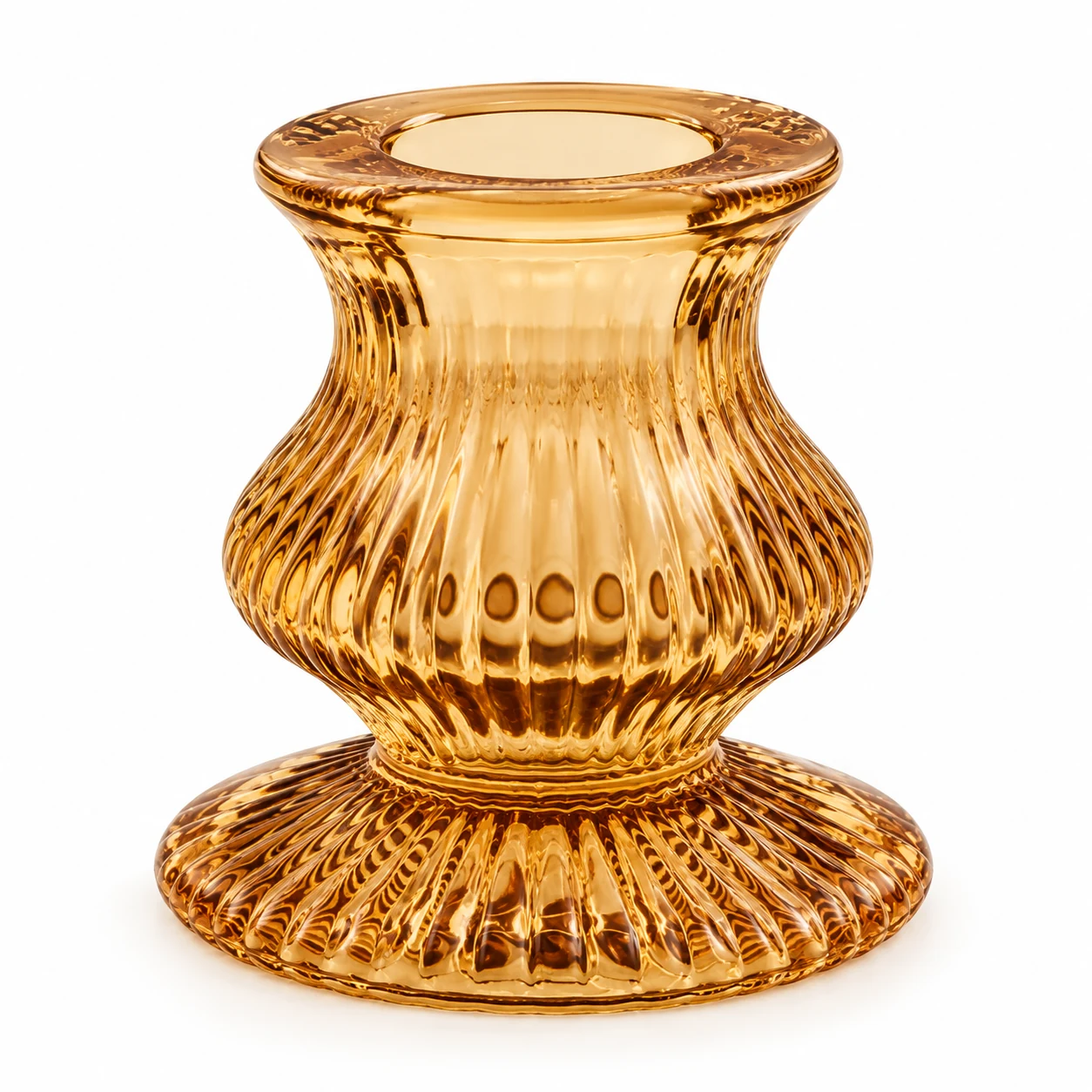 Ribbed Hourglass Glass Candle Holder - VSS-CH-20 — design a — amber
