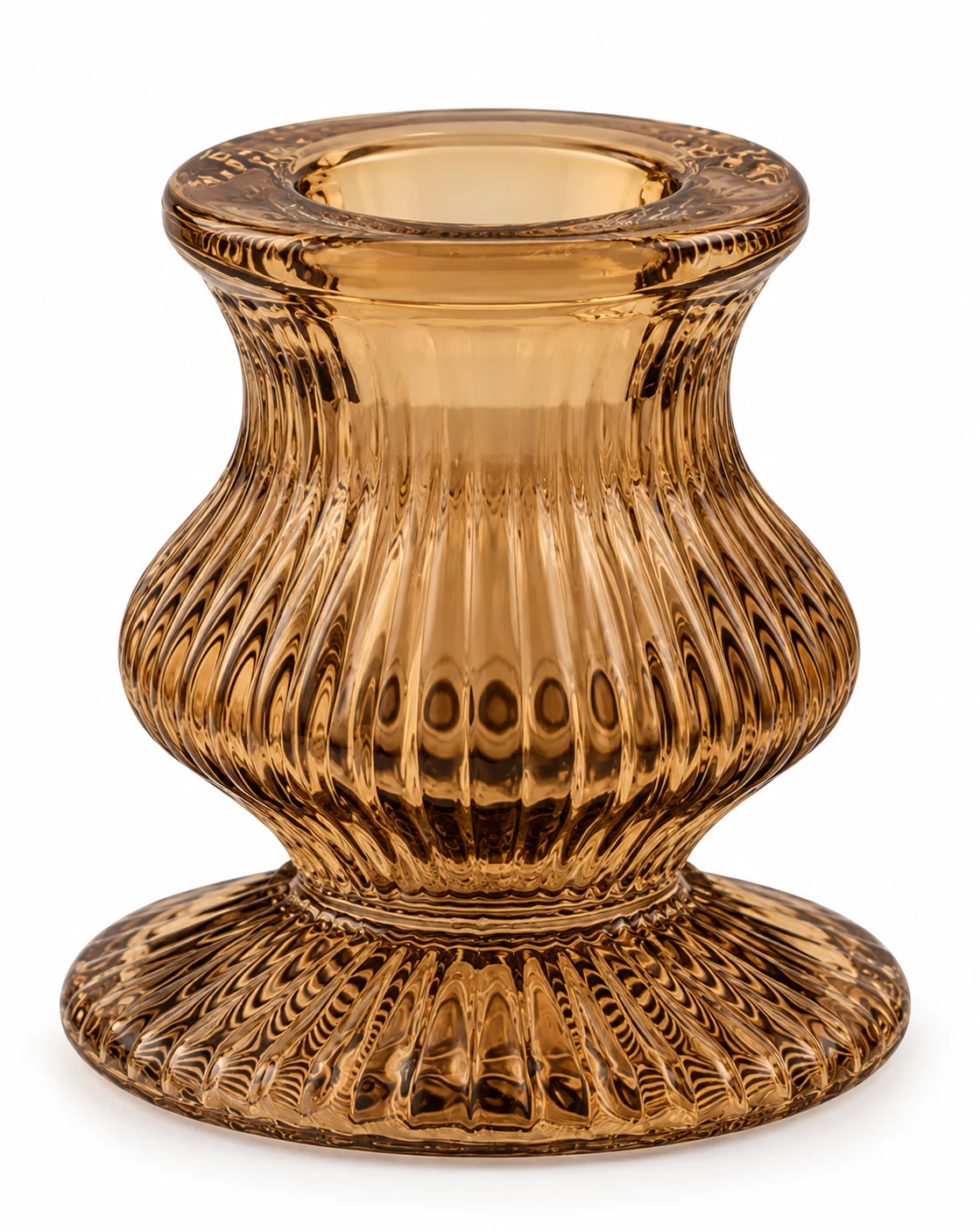 Ribbed Hourglass Glass Candle Holder - VSS-CH-20 — design a — brown