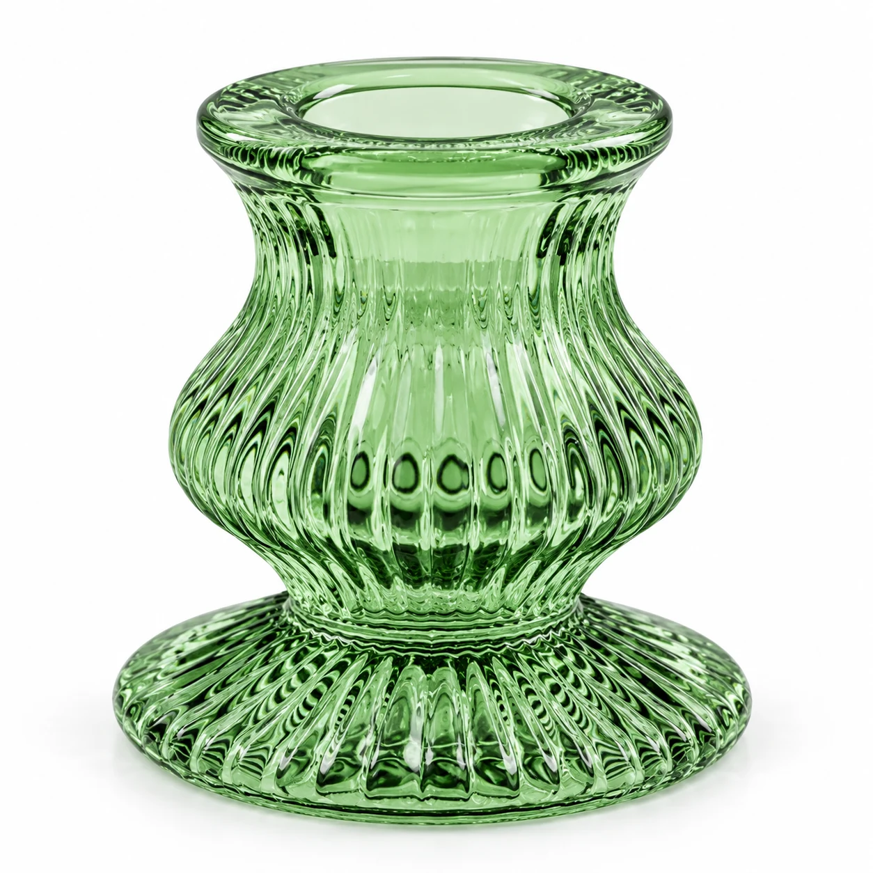 Ribbed Hourglass Glass Candle Holder - VSS-CH-20 — design a — green