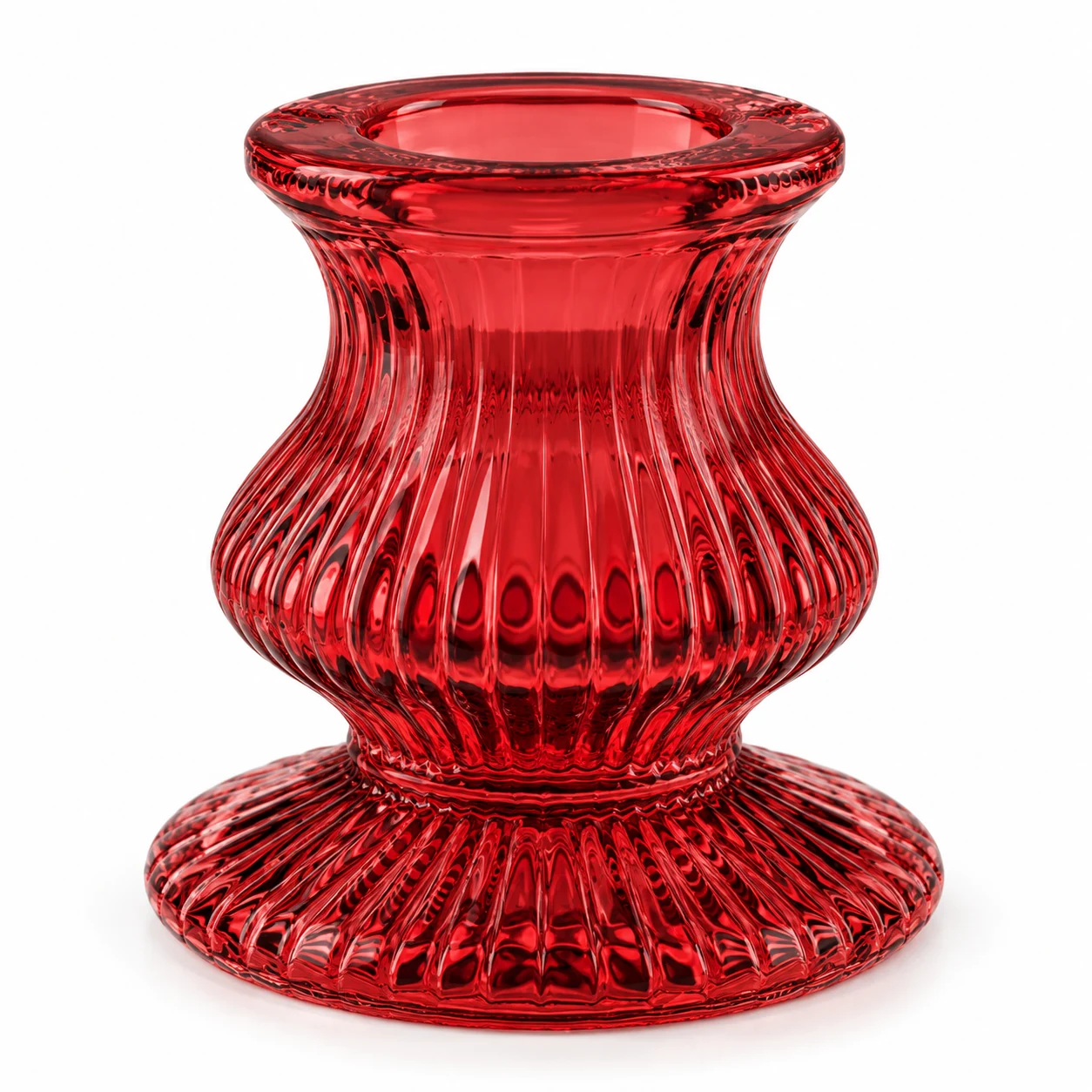 Ribbed Hourglass Glass Candle Holder - VSS-CH-20 — design a — red