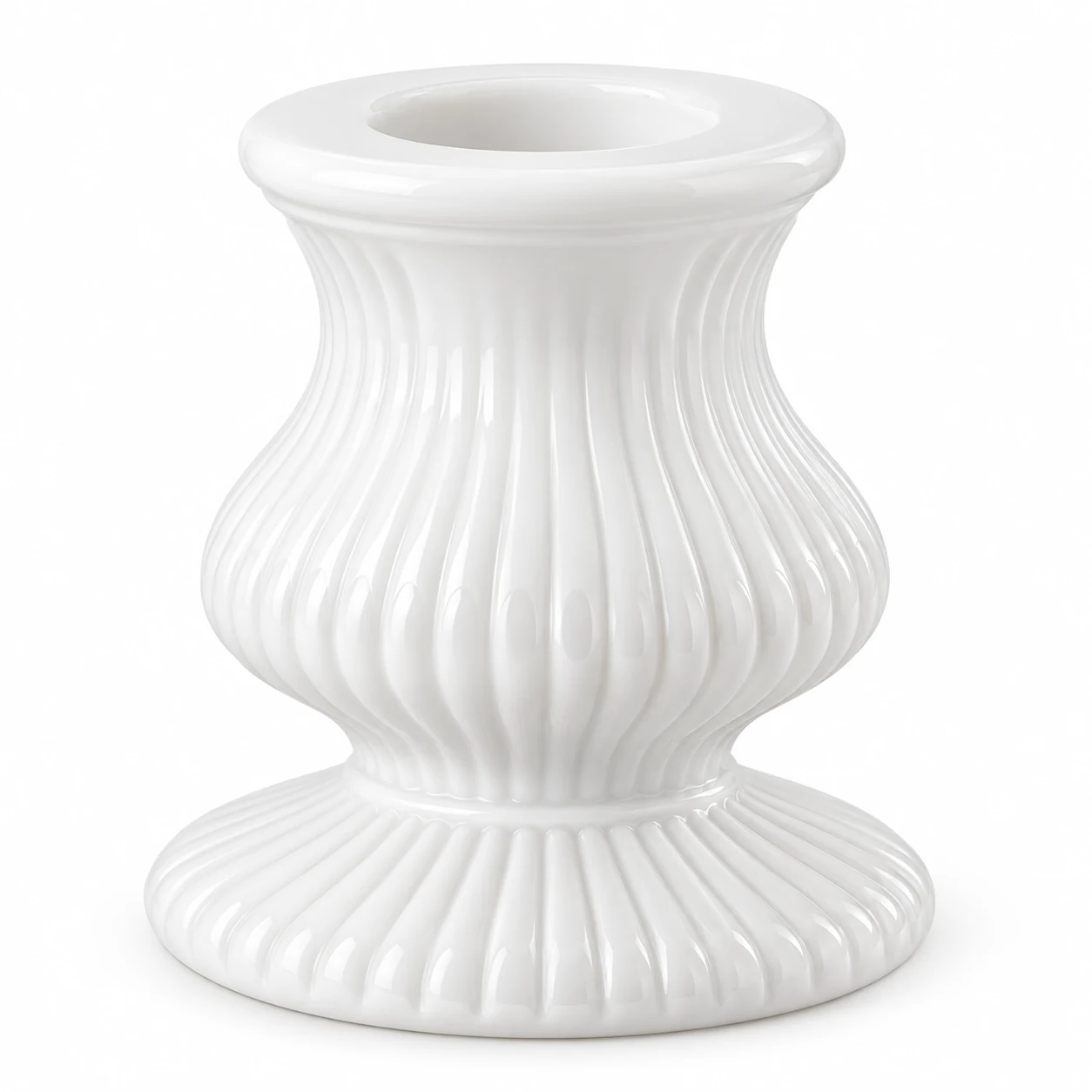 Ribbed Hourglass Glass Candle Holder - VSS-CH-20 — design a — white