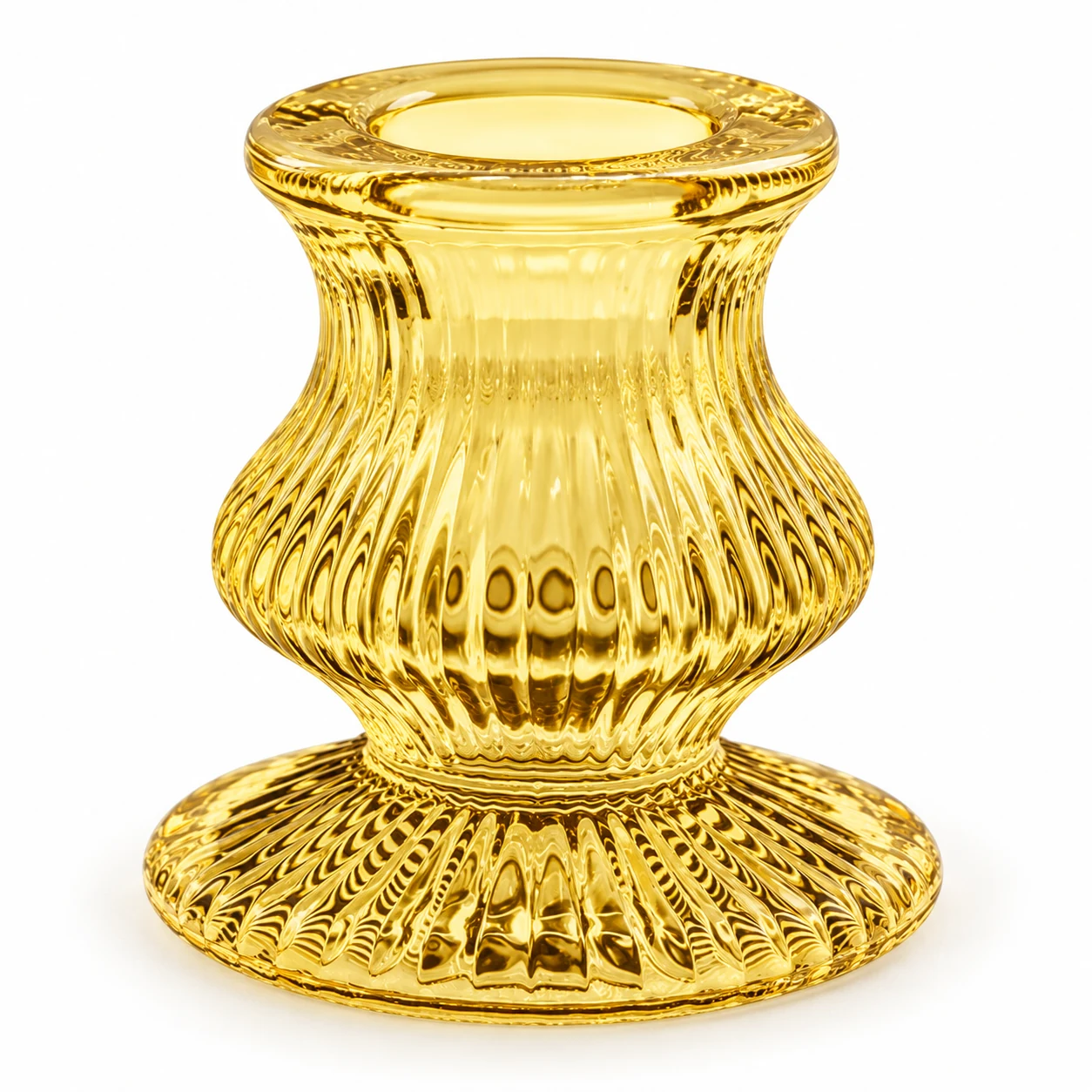 Ribbed Hourglass Glass Candle Holder - VSS-CH-20 — design a — yellow