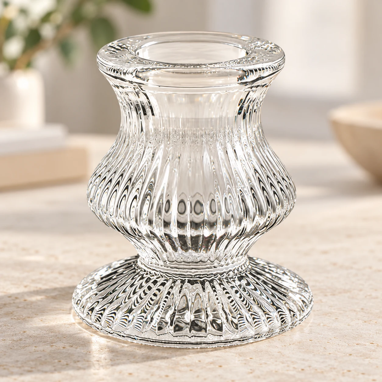 Ribbed Hourglass Glass Candle Holder - VSS-CH-20 — design a — lifestyle