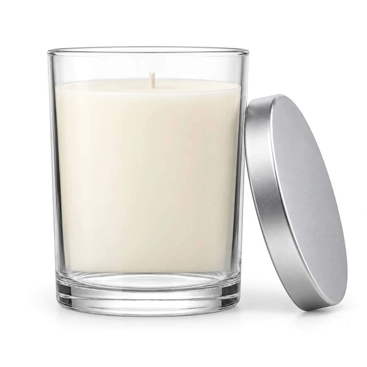 210ml Straight-Sided Glass Candle Jar (VSS-CJ-013) — candle application — frosted silver tin lid