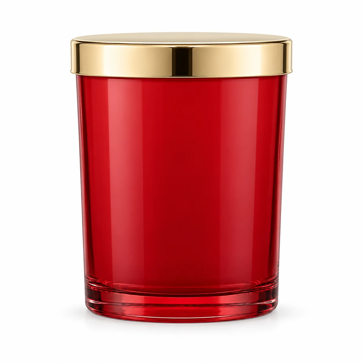 210ml Straight-Sided Glass Candle Jar (VSS-CJ-013) — candle application — glossy red gold tin lid closed