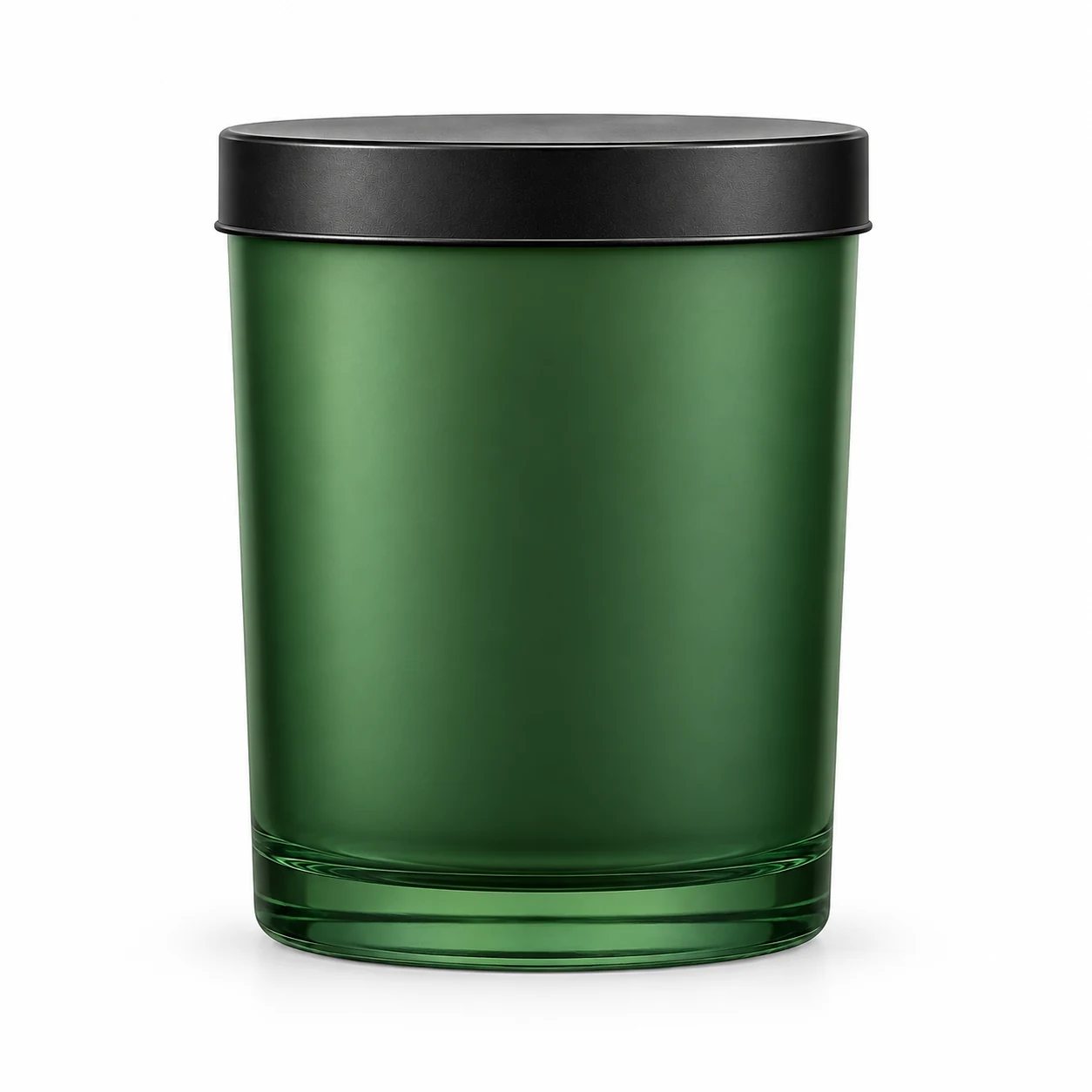 210ml Straight-Sided Glass Candle Jar (VSS-CJ-013) — candle application — matte green black tin lid closed
