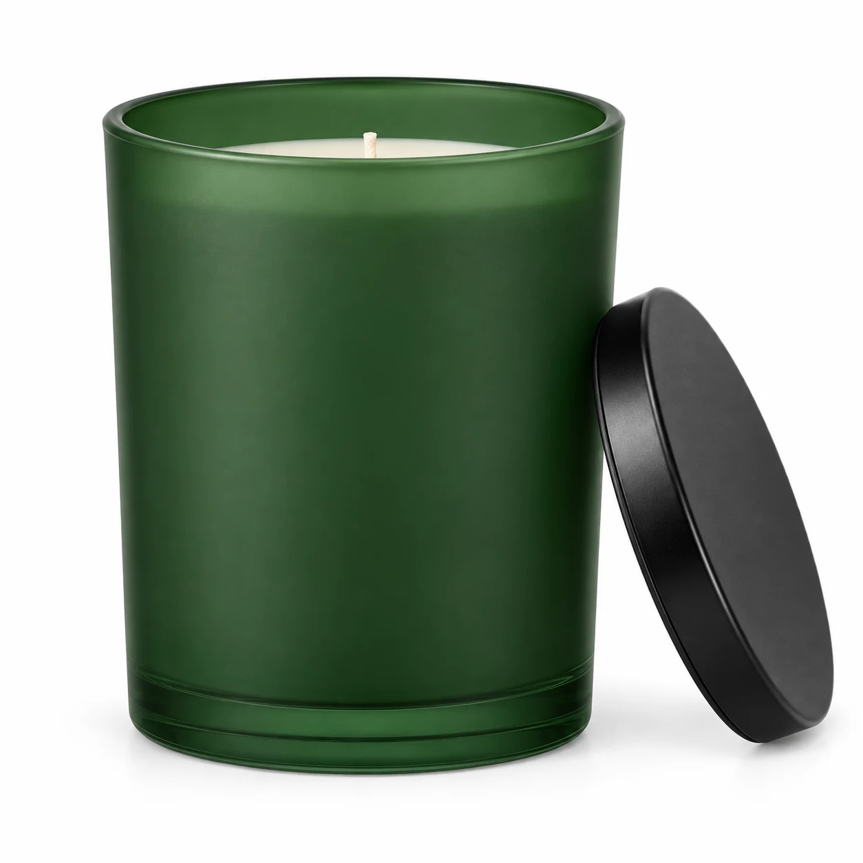 210ml Straight-Sided Glass Candle Jar (VSS-CJ-013) — candle application — matte green black tin lid