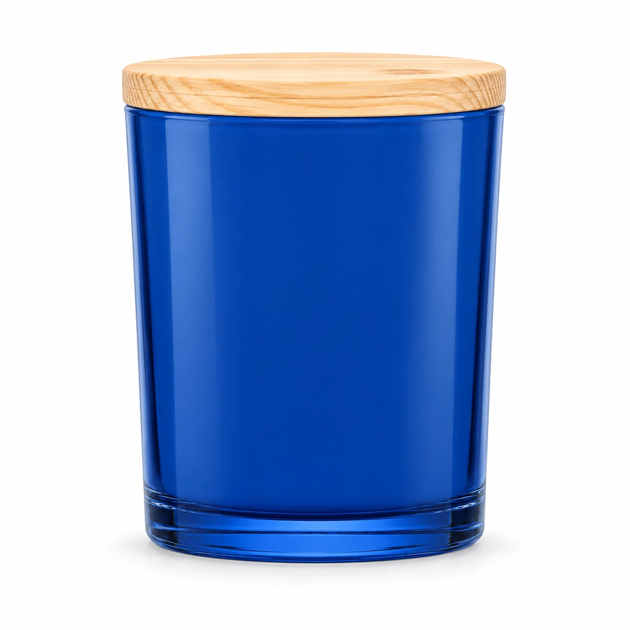 210ml Straight-Sided Glass Candle Jar (VSS-CJ-013) — candle application — opaque glossy blue pine lid closed