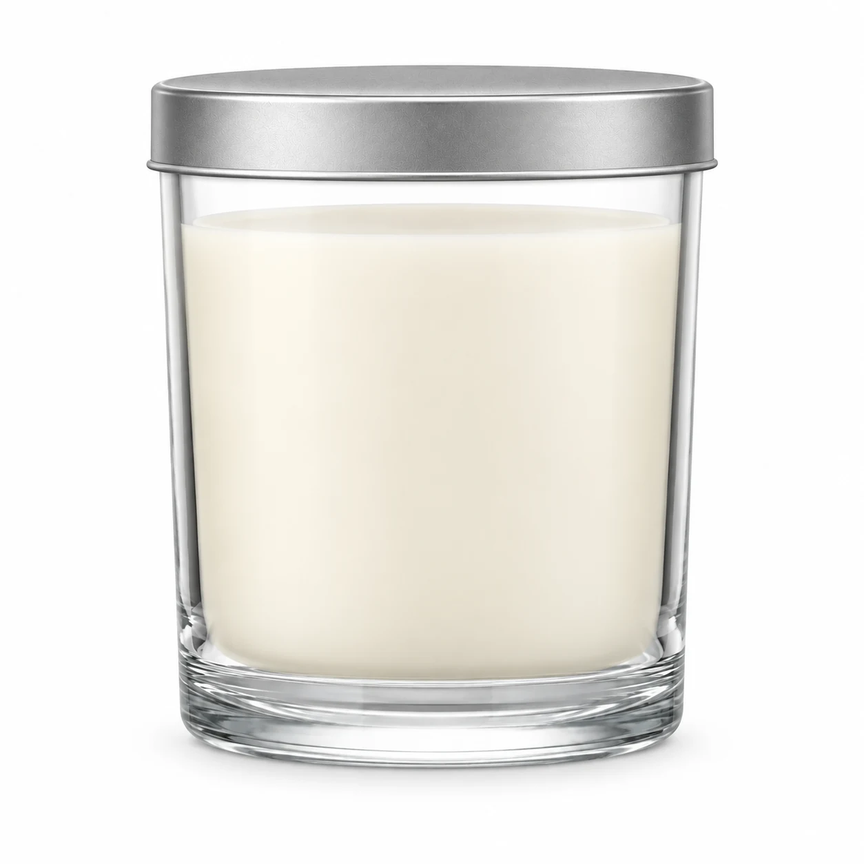 315ml Straight-Sided Glass Candle Jar (VSS-CJ-014) — candle application — frosted silver tin lid closed