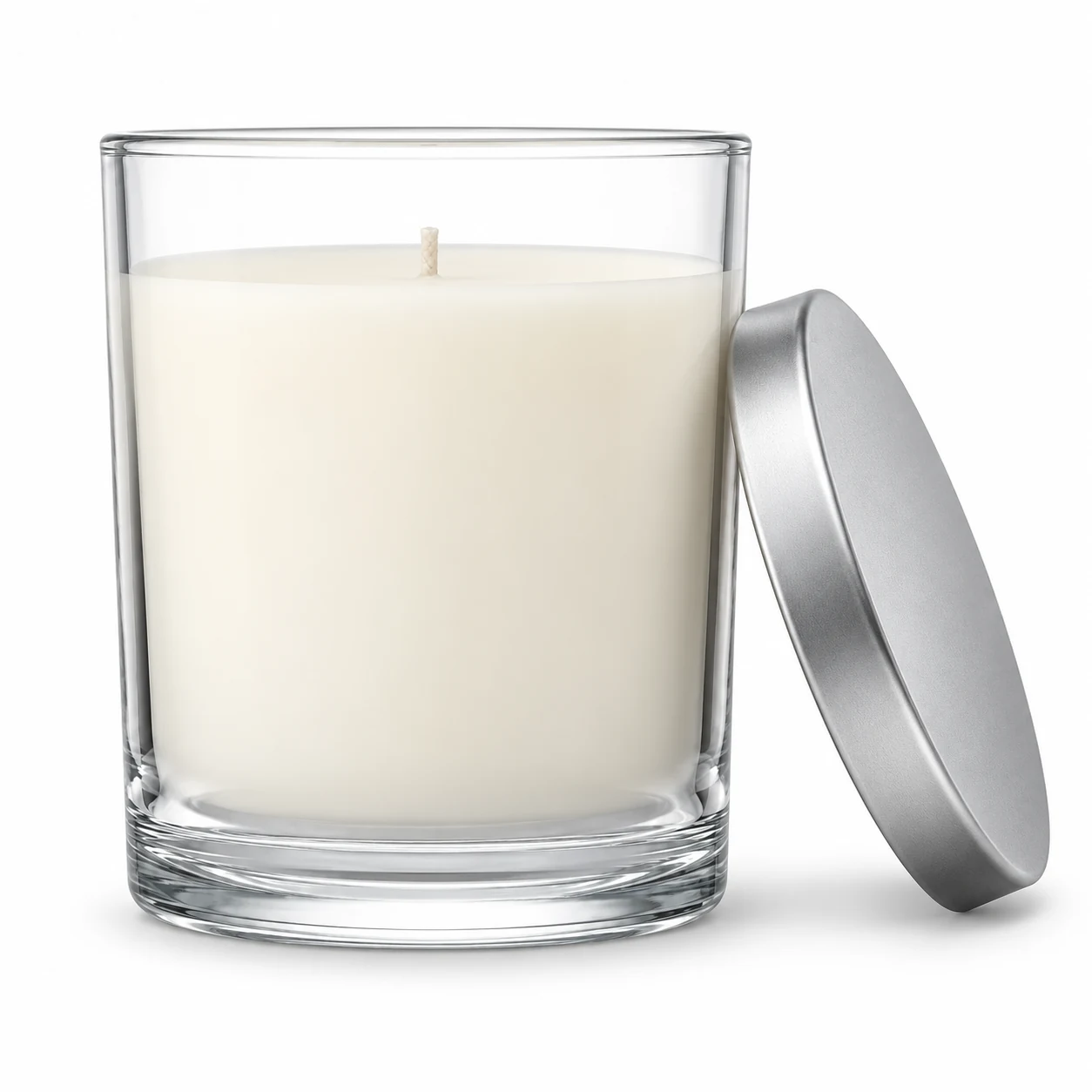 315ml Straight-Sided Glass Candle Jar (VSS-CJ-014) — candle application — frosted silver tin lid