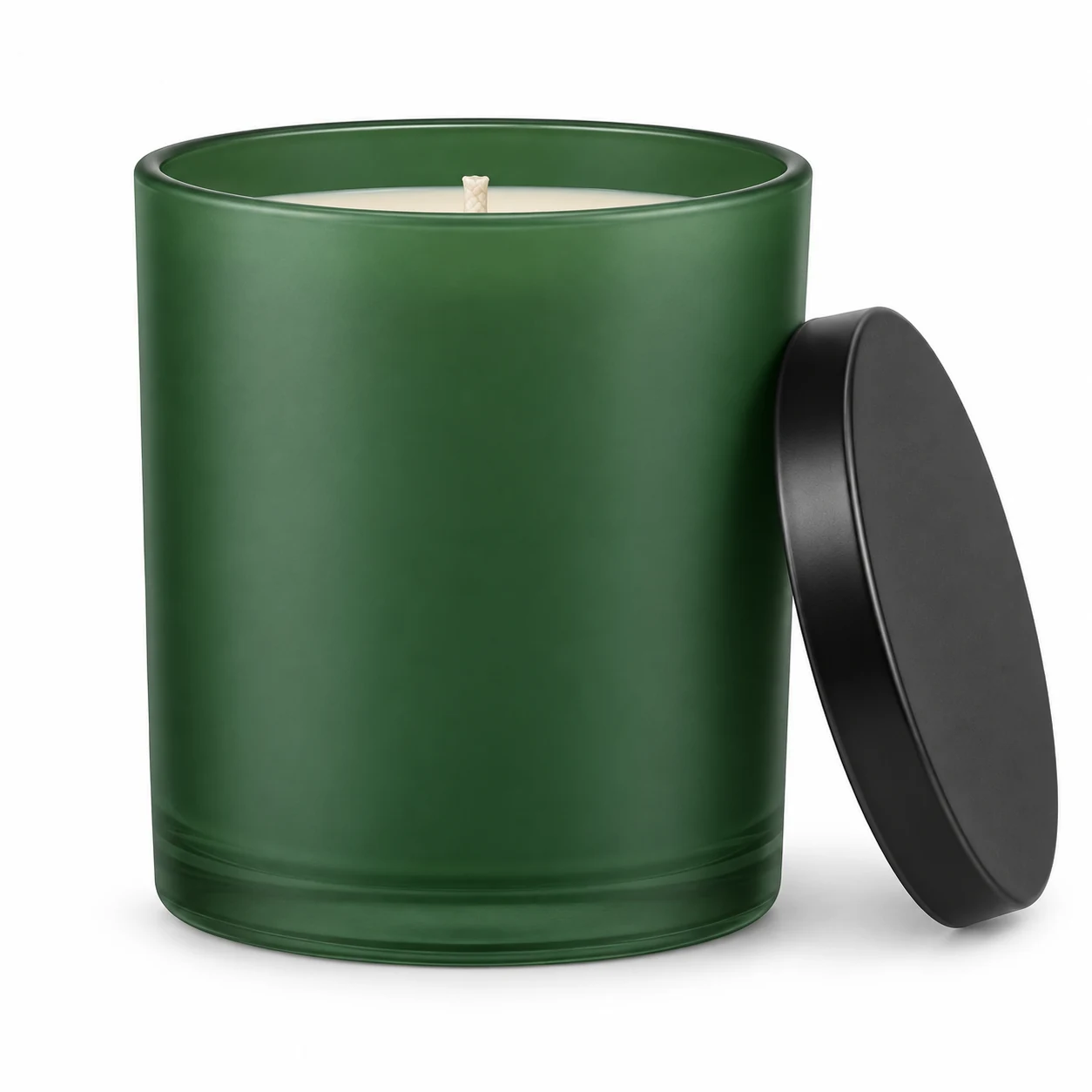 315ml Straight-Sided Glass Candle Jar (VSS-CJ-014) — candle application — matte green black tin lid