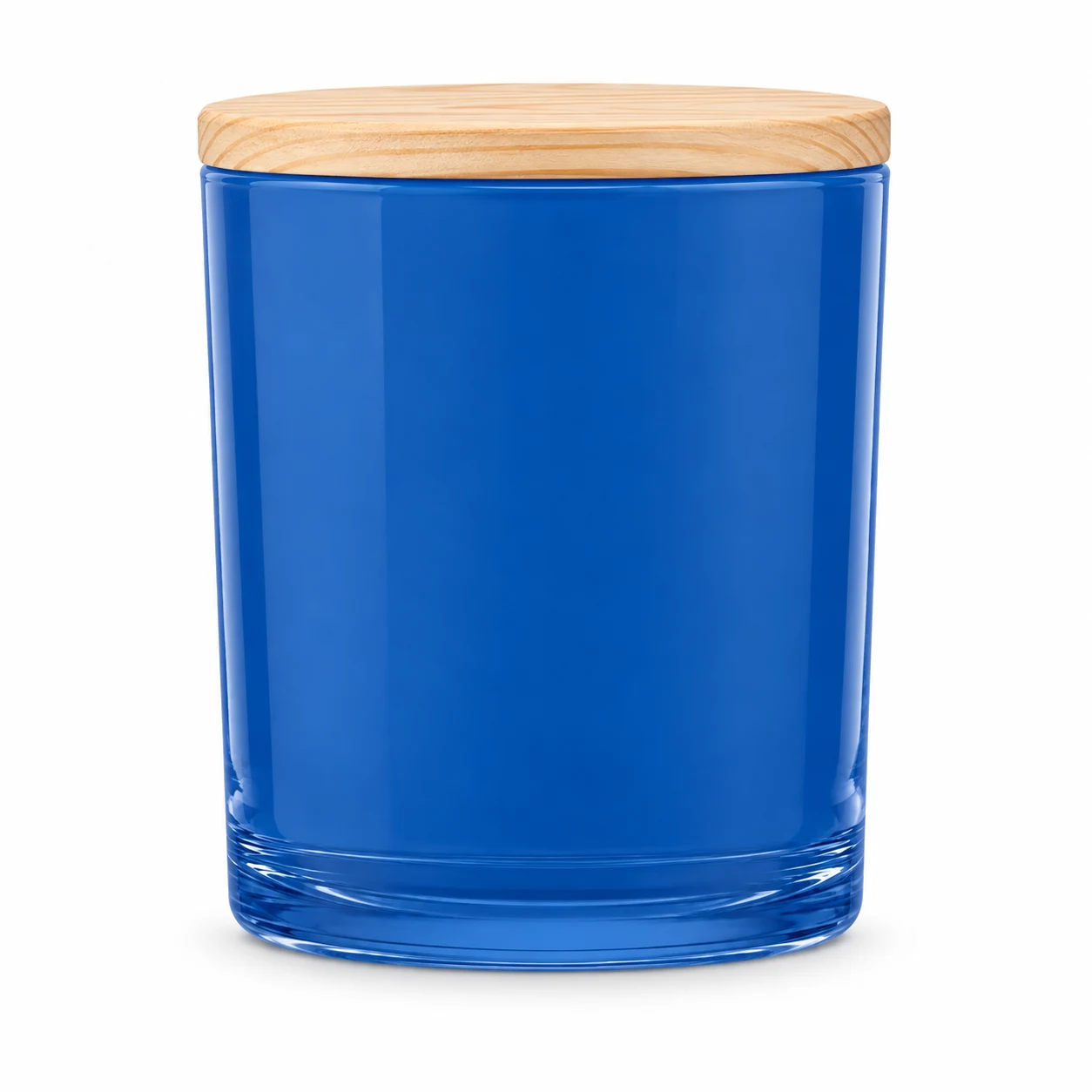 315ml Straight-Sided Glass Candle Jar (VSS-CJ-014) — candle application — opaque glossy blue pine lid closed