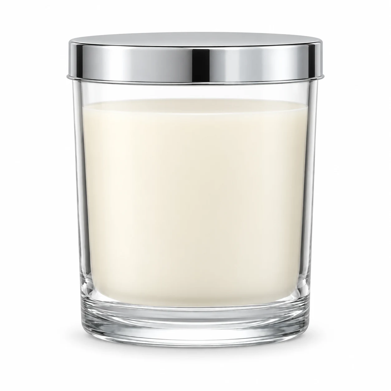 315ml Straight-Sided Glass Candle Jar (VSS-CJ-014) — candle application — polished silver tin lid closed